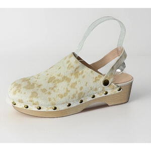 J Crew Calf Hair Convertible Strap Slip On Leather Clogs 8.5 Scandi Girl Boho